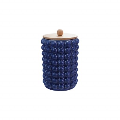 7" Round Dark Bue Ceramic Raised Dots Canister