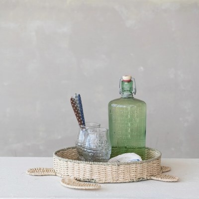 12" Natural and Green Woven Sea Turtle Tray