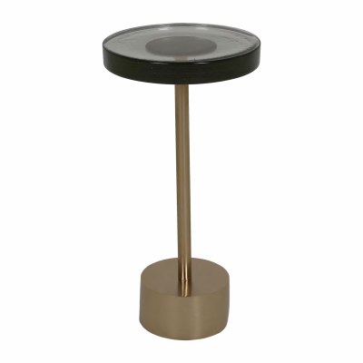 11" Round Glass Top Gold Base End Table