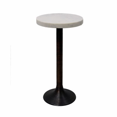 11" Round White Marble Top and Bronze Base End Table