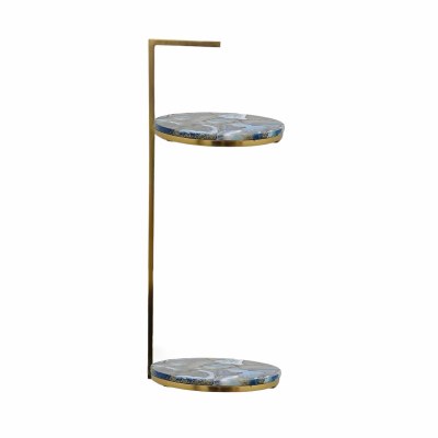 10" Round Blue Agate Top and Metal Handle End Table