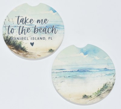 Set of Two "Take Me To The Beach Sanibel Island, FL" Coastal Car Coasters