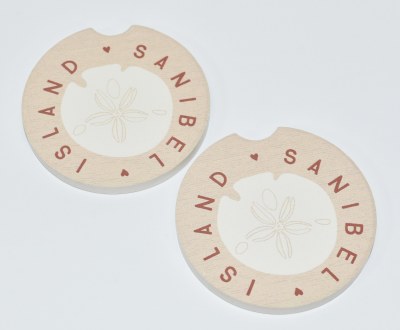 Set of Two "Sanibel Island" Sand Dollar Coastal Car Coasters