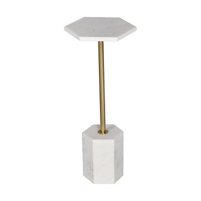 10" Round Hexagon White Marble Top End Table