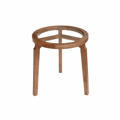 22" Round Light Brown Wood and Glass Top End Table