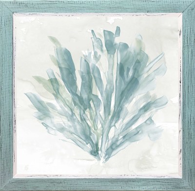 21" Sq Green Coral 1 Gel Textured Coastal Print in a Seafoam Frame