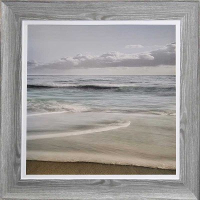 44" Sq Gentle Waves Gel Textured Coastal Print in a Distressed Gray Frame