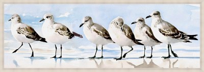 22" x 62" Six Sandpipers on the Beach Coastal Canvas in a Wood Frame