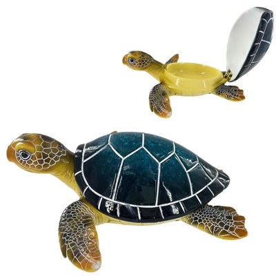 6.5" Polyresin Blue Turtle Box