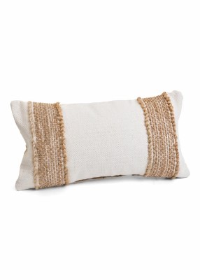 12" x 22" Ivory and Natural Stripes Decorative Coastal Pillow