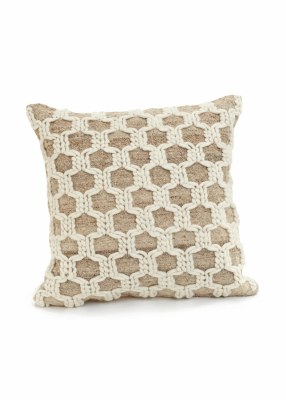 20" Sq Ivory and Natural Woven Honeycomb Decorative Pillow