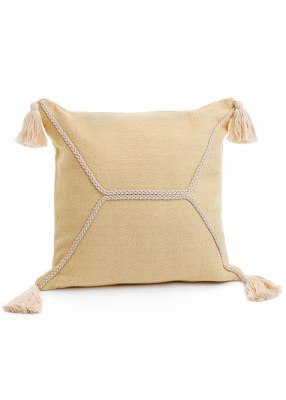 18" Sq Natural Rope "X" on a Yellow Background Decorative Pillow