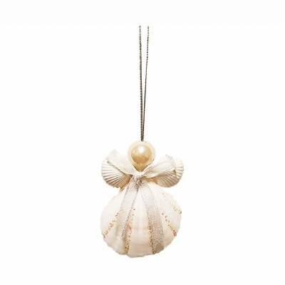 3" White Seashell and Polystone Pearl Angel Ornament