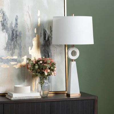 32" White Marble Ring Table Lamp