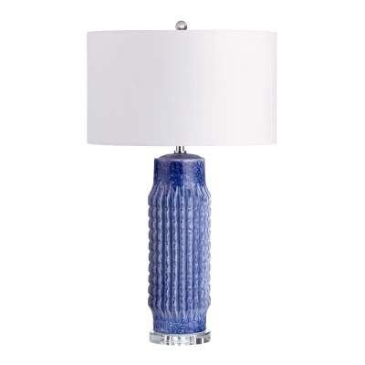 31" Dark Blue Ceramic Ribbed Table Lamp