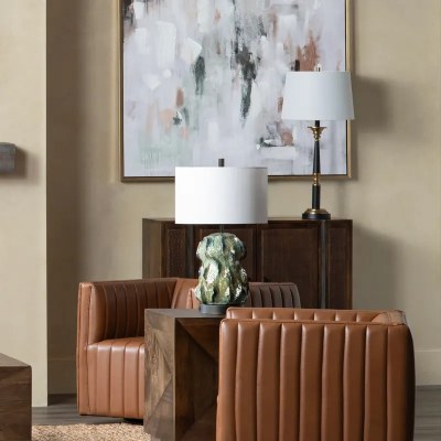 25" Green and Blue Ceramic Freeform Table Lamp