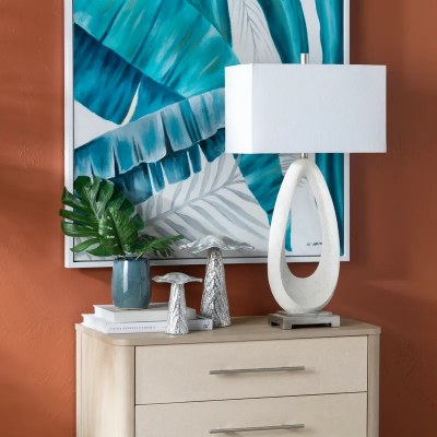 31" White Polyresin Table Lamp With a Hole in the Center