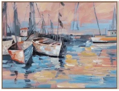 30" x 40" Pink and Blue Abstract Dinghies Coastal Canvas Framed