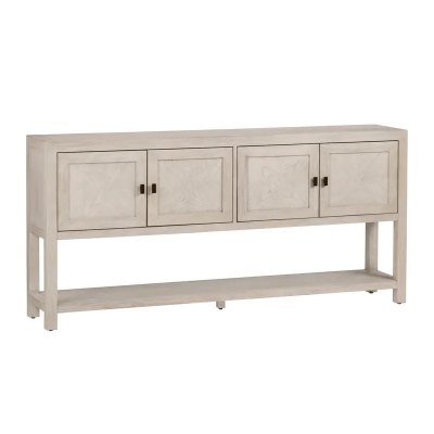 72" White Wash Four Door Console Table With a Shelf