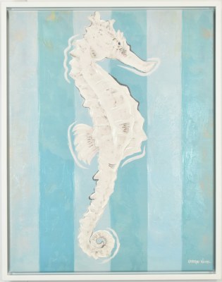 28" x 22" White Seahorse Coastal Canvas in a White Frame