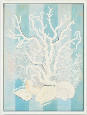 28" x 22" White Coral Coastal Canvas in a White Frame