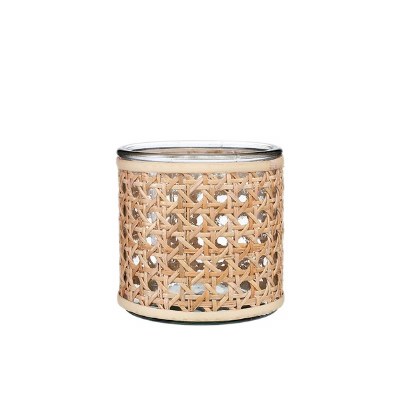 4" Clear Glass Votive Holder With a Rattan Wrap