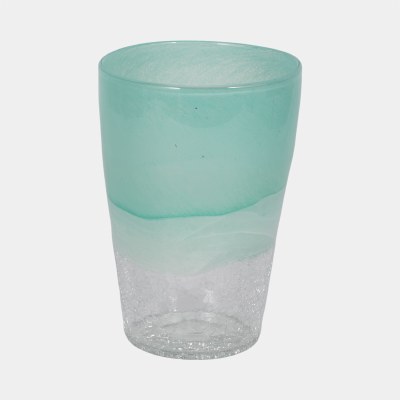 9" Light Green and Clear Glass Crackle Vase