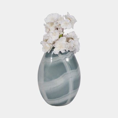 9" Blue and White Grid Pattern Glass Vase