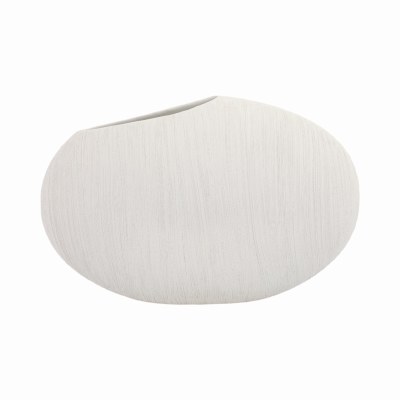12" White Flat Oval Ceramic Vase
