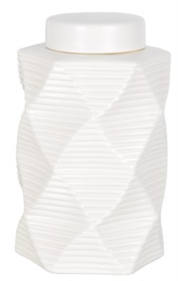 10" White Ribbed Ceramic Modern Jar