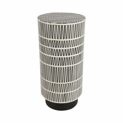 11" Round Black and White Lines End Table