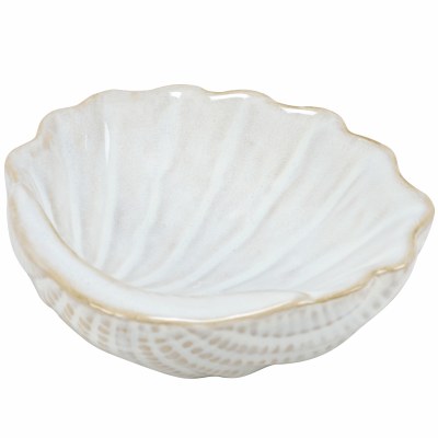 4" White and Beige Coastal Ceramic Clam Shell Dish