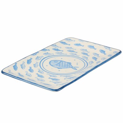 5" x 9" Blue and White Coastal Ceramic Fish Pattern Tray