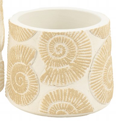 4" Round Beige Nautilus Shells Ceramic Coastal Pot