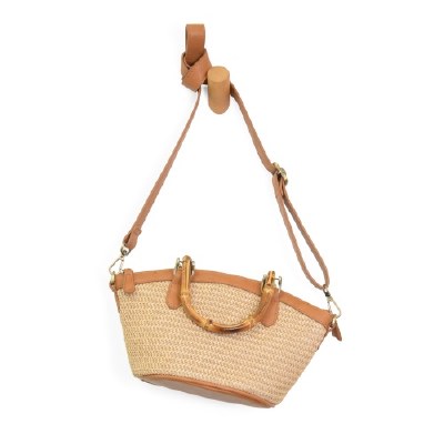 6" x 11" Natural Bamboo Handle Crossbody Purse