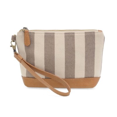 6" x 8" Taupe Striped Canvas Wristlet