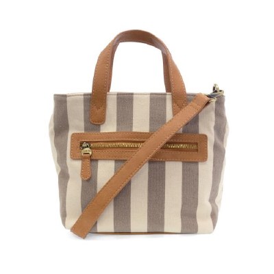 9" x 9" Taupe Striped Canvas Tote Bag