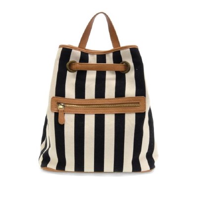 13" x 12" Black Striped Canvas Bacpack