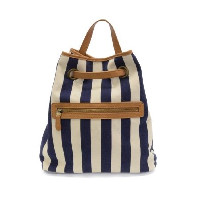 13" x 12" Navy Striped Canvas Bacpack