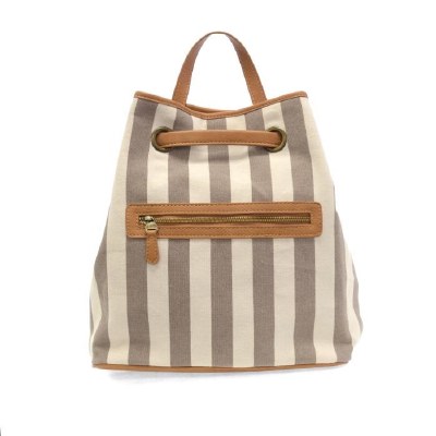 13" x 12" Taupe Striped Canvas Bacpack