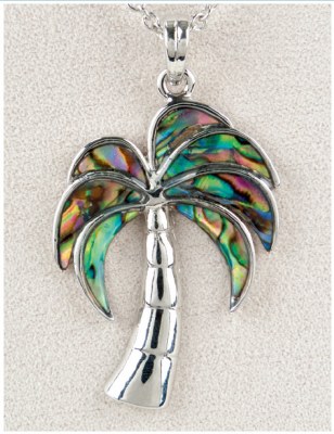 Silver Toned and Abalone Enamel Palm Tree Necklace