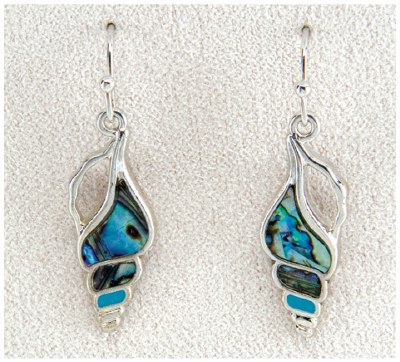 Silver Toned and Abalone Enamel Seashell Earrings
