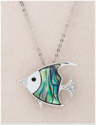 Silver Toned and Abalone Enamel Angelfish Necklace