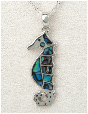 Silver Toned and Abalone Enamel Seahorse Necklace