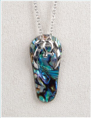 Silver Toned and Abalone Enamel Sea Turtle Flip Flop Necklace