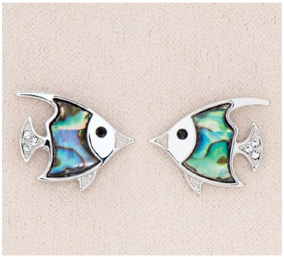 Silver Toned and Abalone Enamel Angelfish Earrings