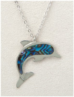 Silver Toned and Abalone Enamel Dolphin Necklace