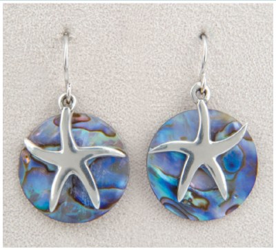 Silver Toned and Abalone Enamel Starfish Disk Earrings