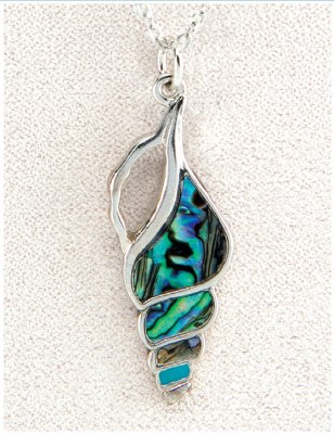 Silver Toned and Abalone Enamel Seashell Necklace