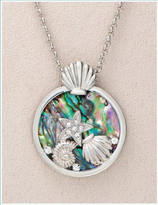 Silver Toned and Abalone Enamel Seashell Ring Necklace